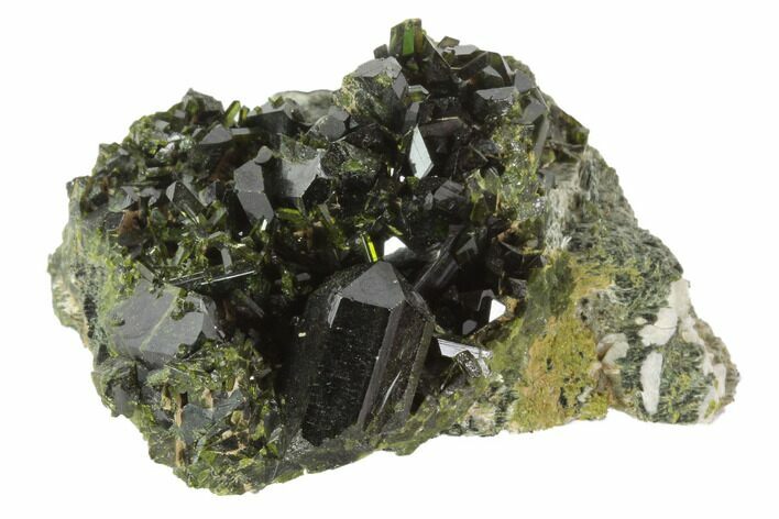 Lustrous Epidote Crystal Cluster on Actinolite - Pakistan #91983